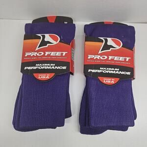 2 Pair Pro Feet Maximum Performance Athletic Crew Socks Purple Size 9-11 USA New
